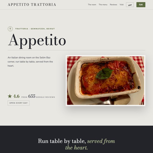 Appetito Trattoria Gemmayzeh website by StudioMorphik