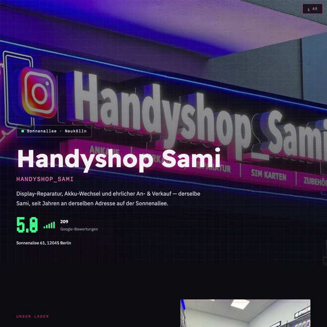Handyshop Sami website by StudioMorphik