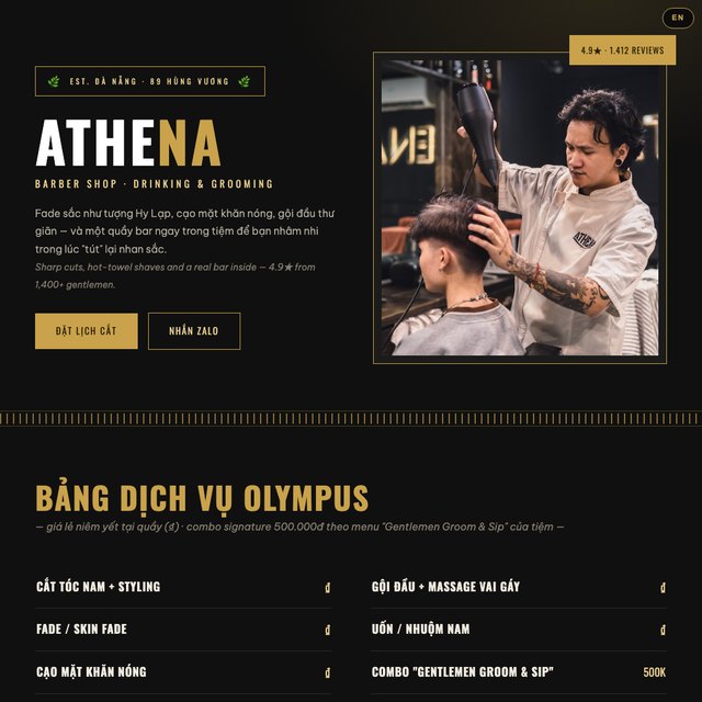 ATHENA Barber Shop website by StudioMorphik