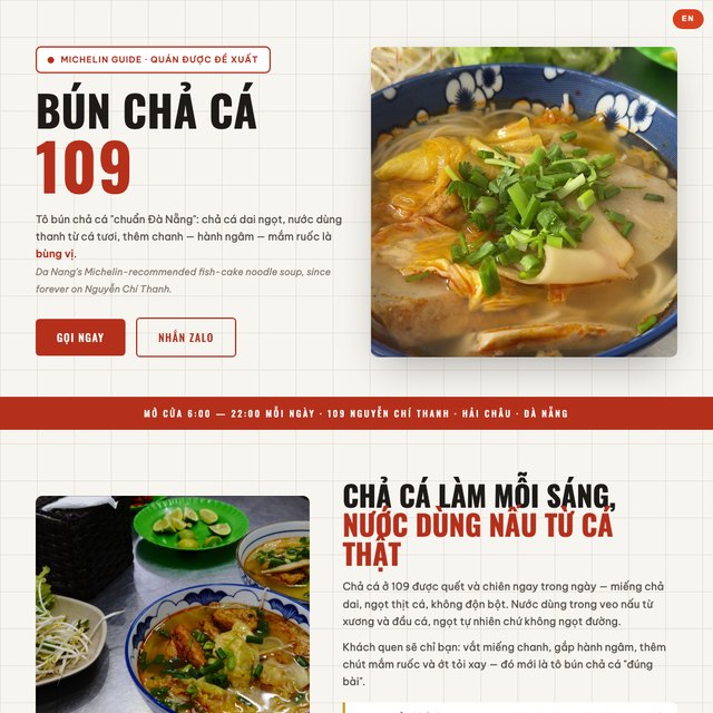 Bún Chả Cá 109 website by StudioMorphik